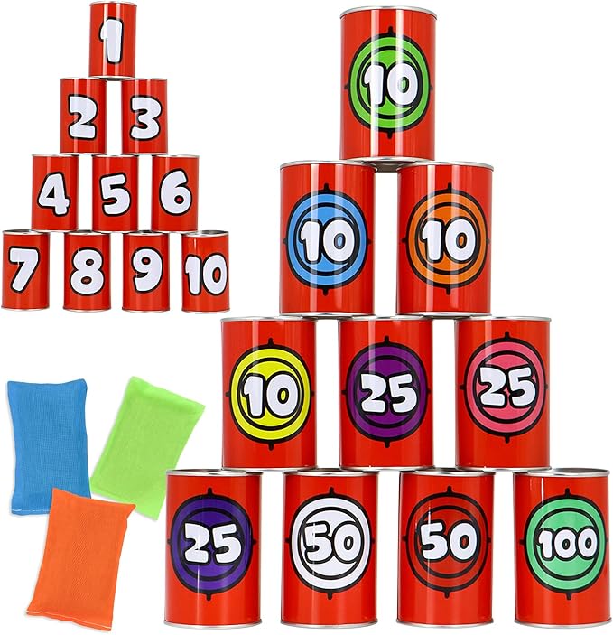 JOYIN 13 Pcs Carnival Party Bean Bag Toss Game, Sturdy Knockdown Can, Birthday by JOYIN