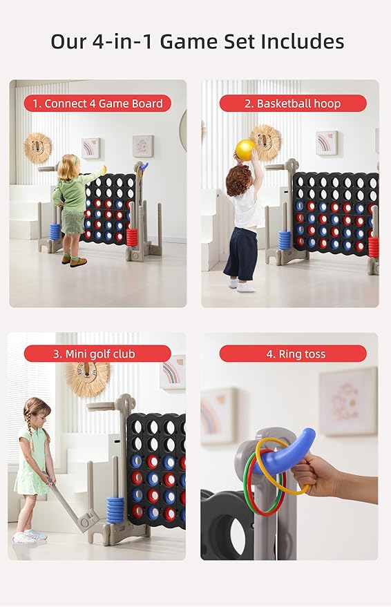UNICOO® Jumbo 4 in a Row Game | Adjustable Height 4-to-Score Giant Yard Game Set - Image 5