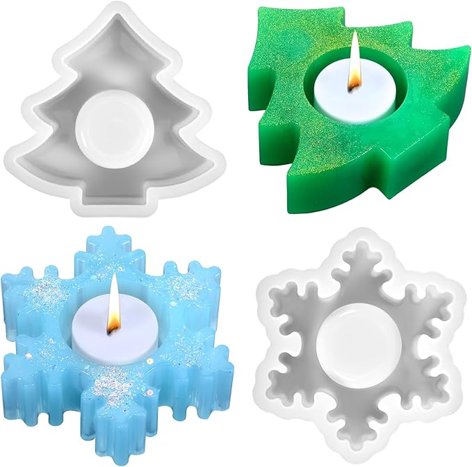 2PCS Christmas Resin Molds Christmas Tree Candle Holder Resin Molds Snowflake by Unknown