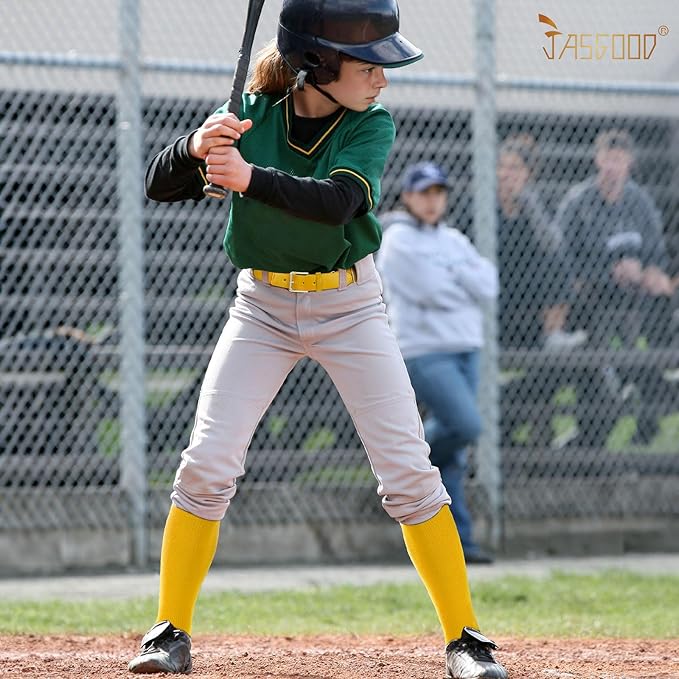 JASGOOD 2 Pack Baseball Socks and Belt Combo Set Softball Socks and Belts Elastic Waist Belt for Youth and Adult Boys