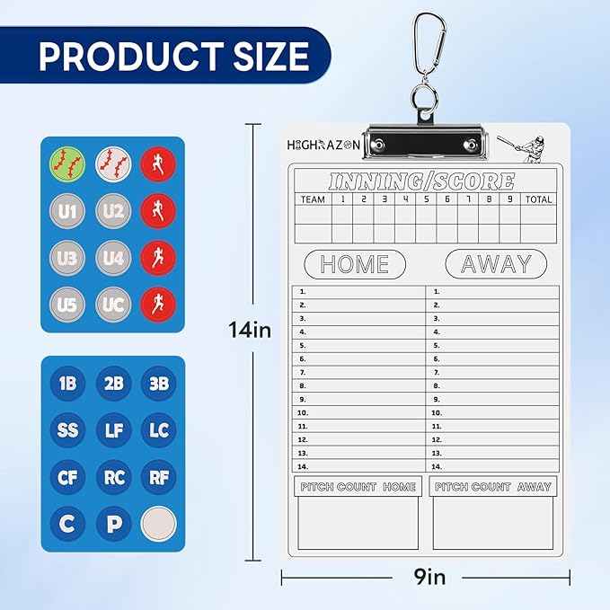 Magnetic Baseball Coach Clipboard, Dry Erase Coach Lineup Board, Premium Tactical Baseball Coaching Board with 40 Lineup Cards and Marker, Dugout Display Softball Coaching Accessories