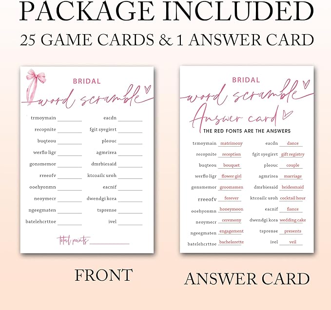 Bridal Shower Games Cards, Bridal Word Scramble, 25 Cards - Image 3