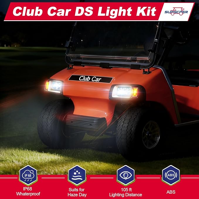Golf Cart LED Light Kit for Club Car DS 1993-Up Gas and Electric Models, Club Car DS 12V Headlight Tail Light Kit, Factory Style Lighting Kit Assembly, Street Legal, OEM 101988002 101988001 1017035