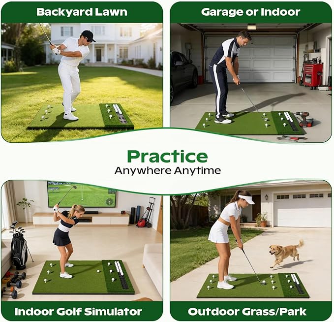 RIKADE Golf Mat - 5x4ft & 6x4ft 26mm-31mm Golf Hitting Mat for Simulators, Backyard, Garage, Indoor & Outdoor Use, Features Dual-Turf Mats with Ball Tray for Chipping and Swing Training