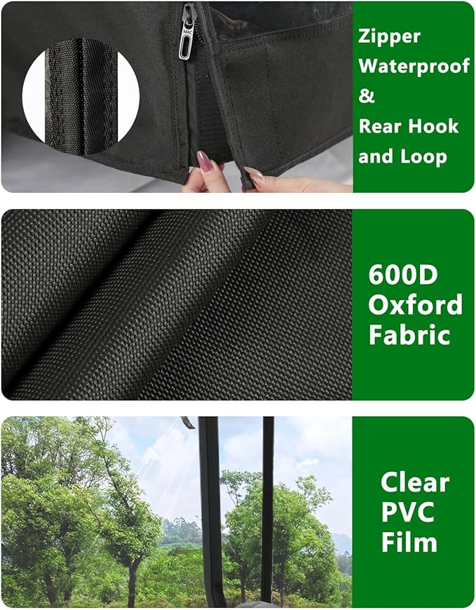 2 Passenger Golf Cart Enclosure for Club Car Precedent, 600D Waterproof Rain Driving Cover with 3 Sided Roll-Up Clear Windows & Doors, Heavy Duty Zippers & Side Mirror Openings