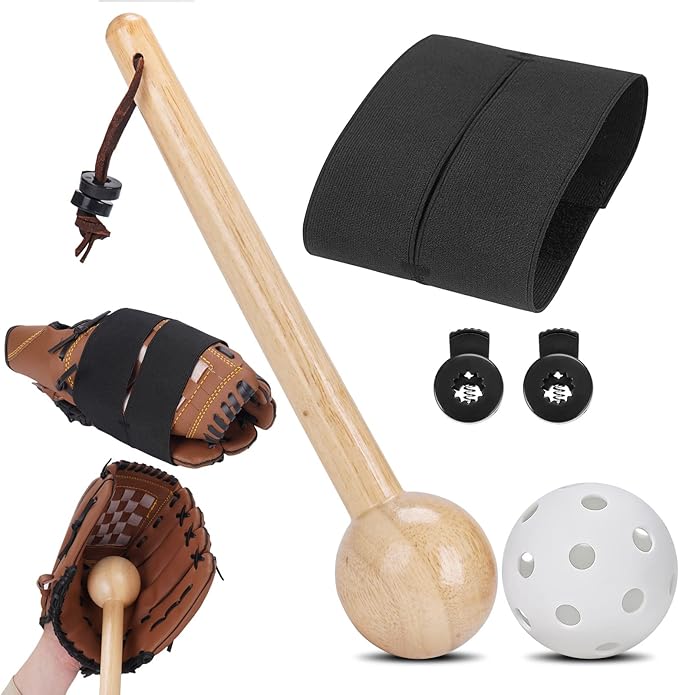Baseball Glove Break-in kit for Men & Adult, One-Piece Structure Baseball Glove Mallet, Baseball Mitts Wooden Shaping Hammer, Softball Glove Wrap Band, Plastic Practice Ball & Glove Locks