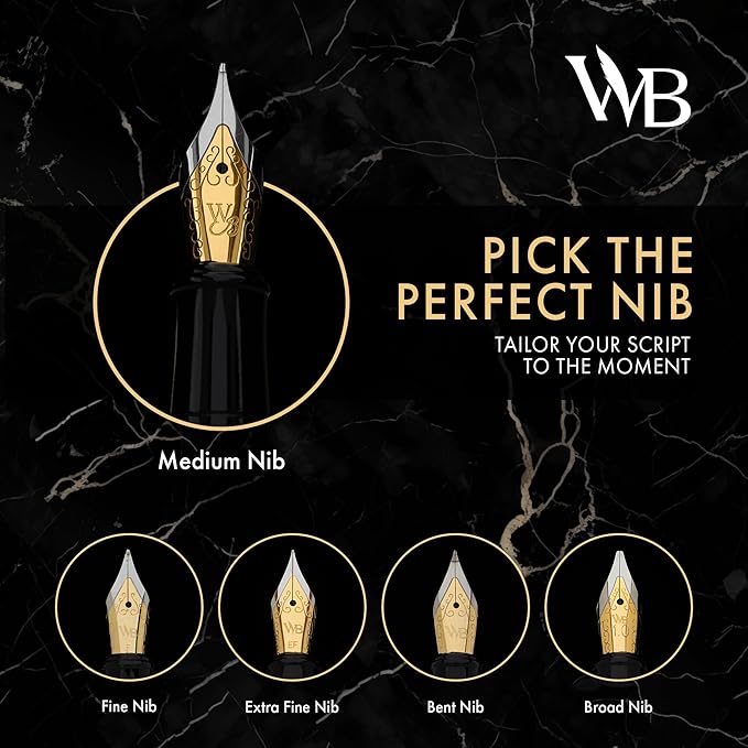 Wordsworth & Black Fountain Pen Set, 18K Gilded Fine Nib, Includes 24 Pack Ink - Image 4