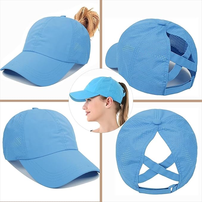 Criss Cross Hat Washed Distressed Baseball Cap Ponytail Hat High Messy Bun Ponycap for Women