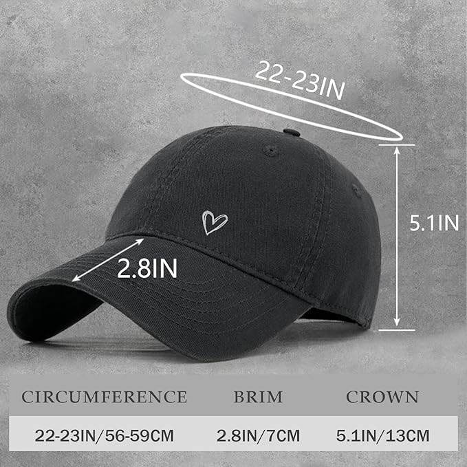 Pairxily Vintage Heart Embroidered Baseball Cap Distressed Adjustable Hat for Women Low Profile Dad Hats Unisex Cotton Cap