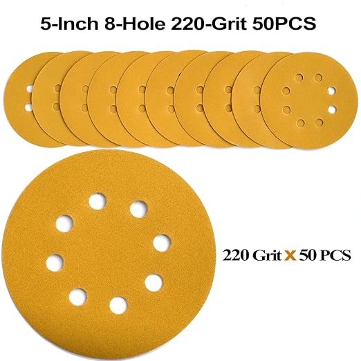 5-Inch 8-Hole Hook and Loop Sanding Discs 220-Grit Random Orbit Sandpaper - Image 3