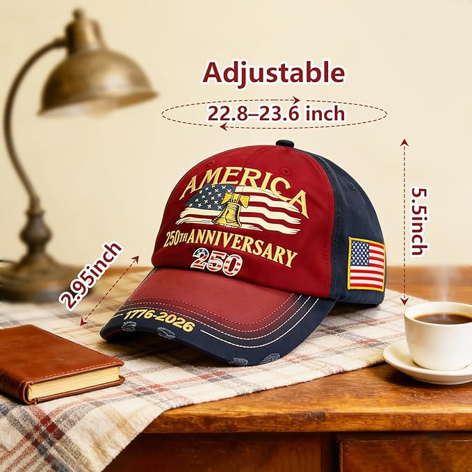 U.S.A 250th Anniversary Embroidered Baseball Cap Adjustable 1776-2026 Anniversary Birthday Retro Patriots Hat for Men Women