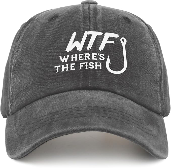 WTF Where's The Fish caps Funny Vintage Cotton Washed Baseball Caps Adjustable Low Profile Dad Hat