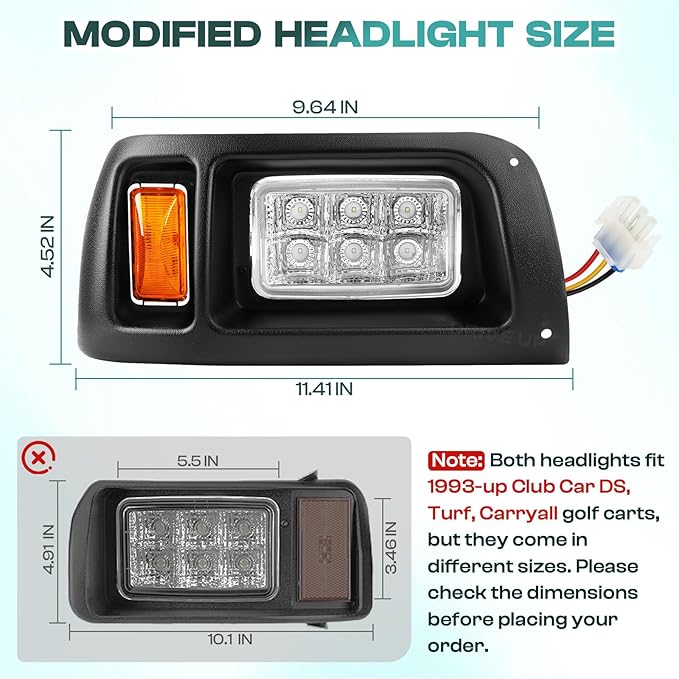 DRIVE UP Club Car LED Light Kit 12 Volt Headlight and Tail Light Assembly for 1993-Up Club Car DS Golf Cart OEM 101988001 101988002