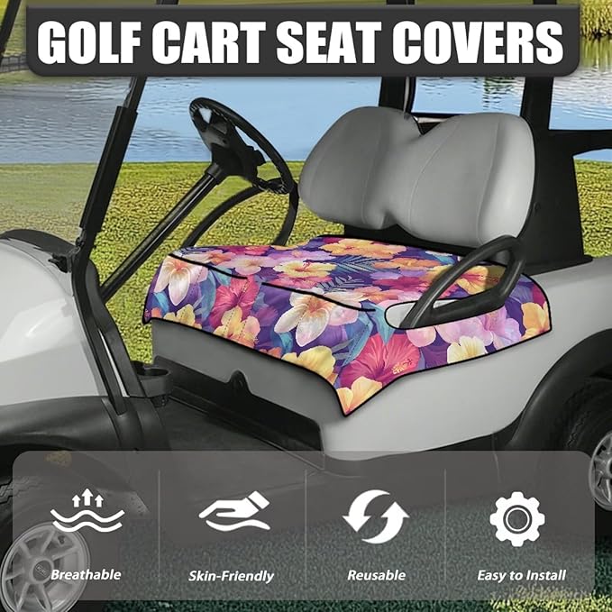 Golf Cart Seat Covers, Universal Golf Cart Seat Towel Blanket with 4 Front Pockets & Nonskid Bottom Fits for Club Car 2 Person Seats Golf Carts