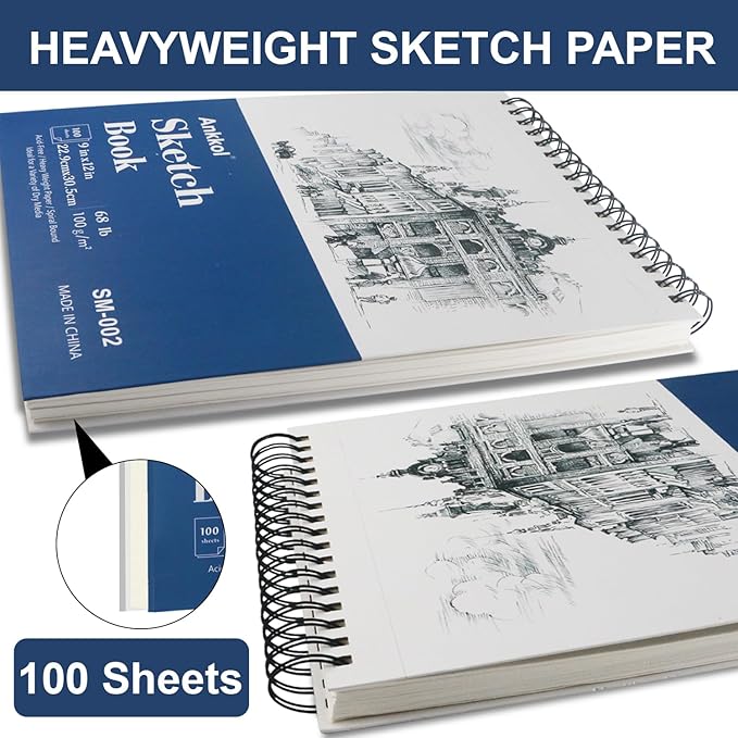 9" x 12" Sketch Book, Hardcover Sketchbook, Top Spiral Bound Sketch Pad - Image 3