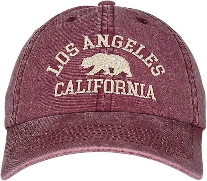 LA California Bear Embroidered Vintage Cotton Baseball Cap Adjustable Metal Buckle Unstructured Low-Profile Hat Men & Women