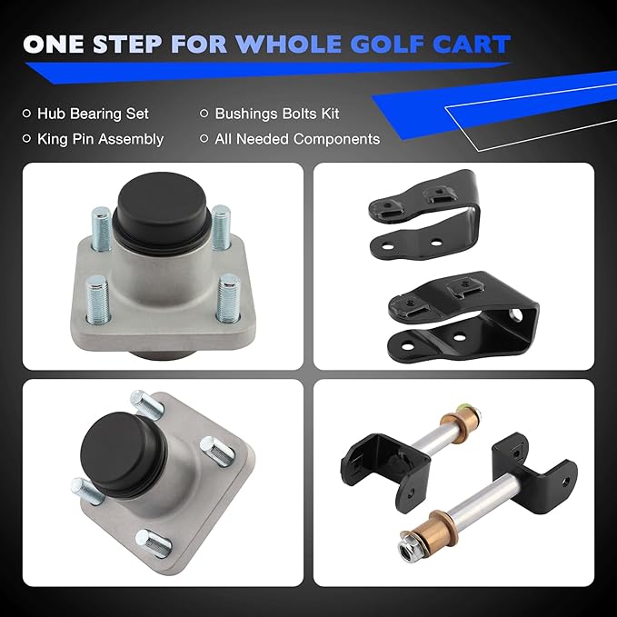 Club Car Precedent Front End Repair Kit with King Pin & Bushings, Wheel Hub, and Bearings, for 2004+ Club Car Golf Cart Models, Deluxe Set Replaces 102357701