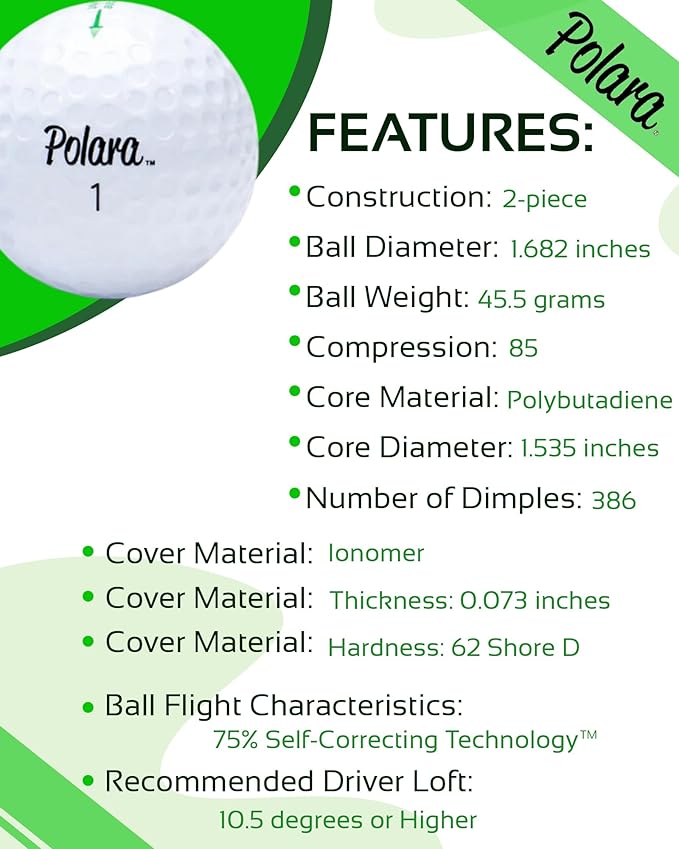 Polara Self-Correcting Golf Balls – High-Performance Golf Balls with Soft Feel, Anti-Slice & Hook Correction, Exceeds USGA Limits, Dimple Design for Maximum Distance, Golf Accessories for Men & Women