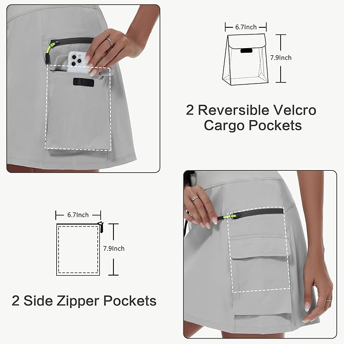MIVEI Skorts for Woman - Hiking Cargo Skorts with Zipper Pockets, High Waisted Quick Dry Golf Workout, Dressy Casual