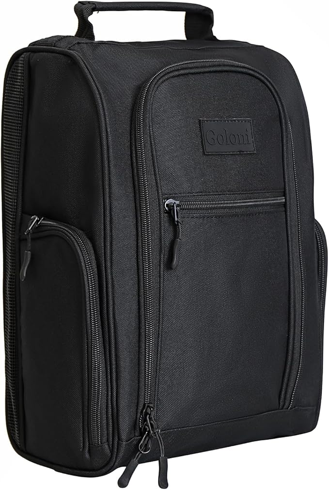 Goloni Golf Shoe Bag for Men Women, Ventilated Golf Shoe Bag with Side Pockets, Lightweight Portable Golf Shoe Carrier for Golf Shoes, Tees, Balls & Accessories,Black