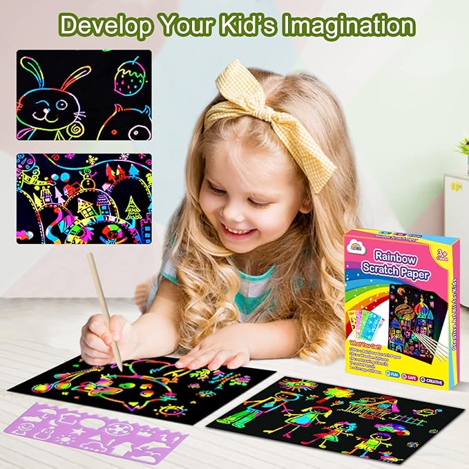ZMLM Scratch Art Crafts Girls Gifts, 60 Rainbow Scratch Paper Art Gifts - Image 3