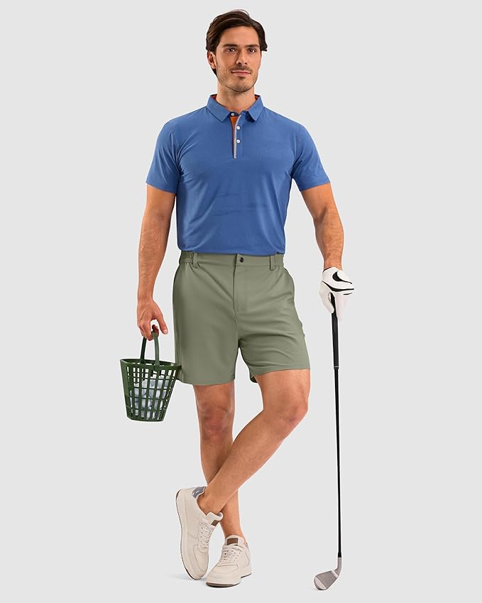 Pudolla Men's Casual Shorts 7"/9"/5" Lightweight Golf Shorts with 3 Pockets Stretch Quick Dry Comfy Work Shorts