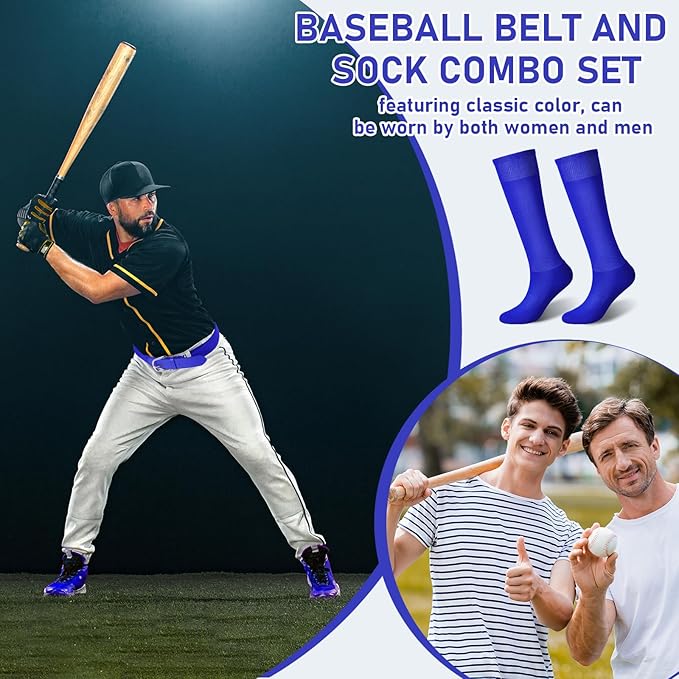 Zhanmai Baseball Belt and Socks Combo, Adjustable Elastic Belt and Softball Socks, Multiple Sizes for Youth Boys Girls, Adult