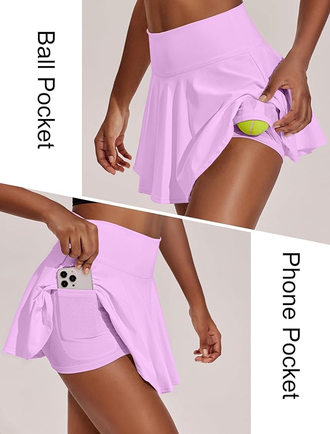 PINSPARK Womens Tennis Skirt Pleated Athletic Skirts with Pockets Shorts High Waisted Golf Skort for Workout Pickleball