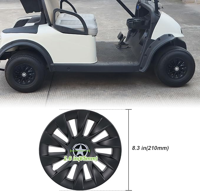 8 Inch Golf Cart Hub Caps Wheel Covers for EZGO Club Car Yamaha Accessories, Snap-On Plastic Hubcaps Set of 4, Silver Chrome Finish for Most 8" Wheels (Matte Black)