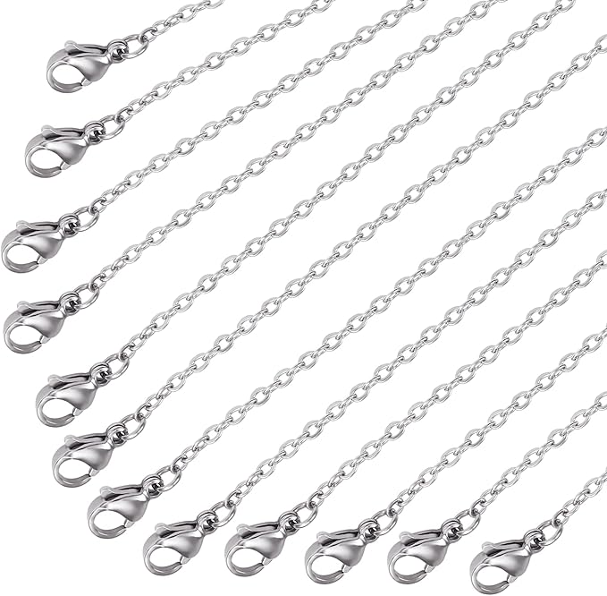 Wholesale 12 PCS Genuine Stainless Steel Cable Chain Necklace Chains Bulk by ALEXCRAFT