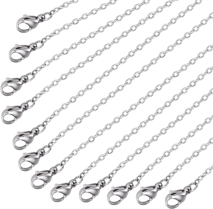 Wholesale 12 PCS Genuine Stainless Steel Fine Cable Chain Necklace Chains Bulk by ALEXCRAFT