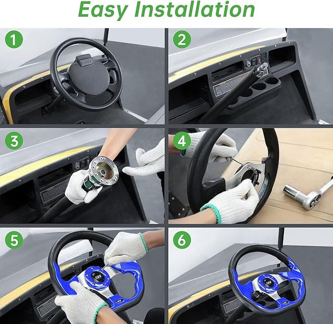 10L0L Golf Cart Steering Wheel, Universal Design Fit for Yamaha, EZGO RXV & TXT, Club Car DS, Club Car Precedent Tempo, Most Golf Cart(Blue)