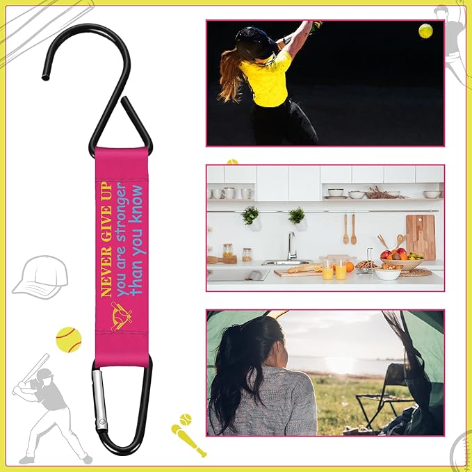 Vicenpal 12 Pcs Softball Nylon Fence Hooks for Softball Bag Team Gifts Inspirational Metal Fence Hook for Women Safety Buckles Multifunctional Hanging Buckles for Outdoor Sport Equipment Backpack