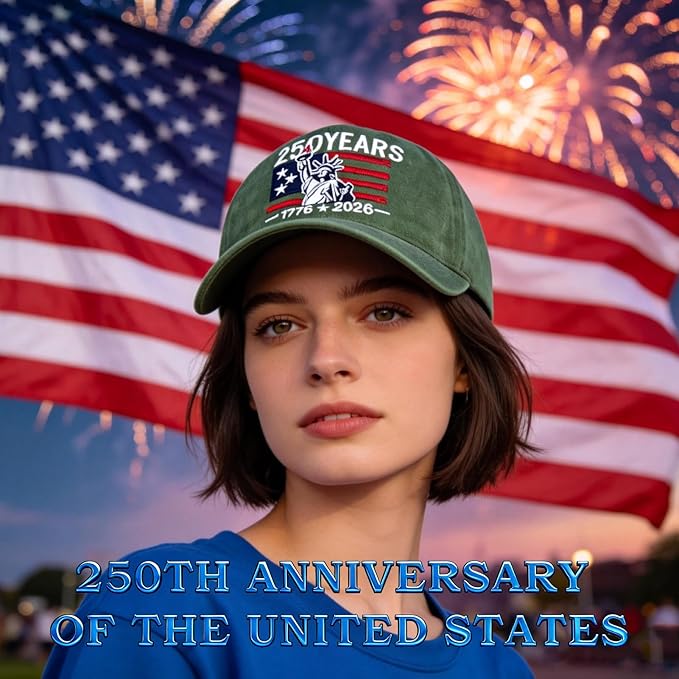2 Pack USA 250th Anniversary Washed-Cotton Baseball Cap Patriotic Hat American 250 Year Merchandise for Men Women