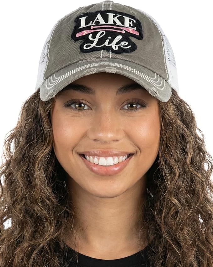 Funky Junque Distressed Vintage Baseball Cap - Embroidered Patch Women's Hat - Holiday, Lifestyle & Patriotic Designs