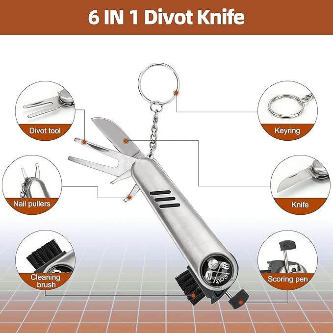 Golf Accessories for Men Women Golf Gifts Kit with Leather Case, 3 Golf Balls, Golf Tees, Rangefinder, Brush, Multifunctional Divot Knife, Scorer, Ball Clamp for Golfer