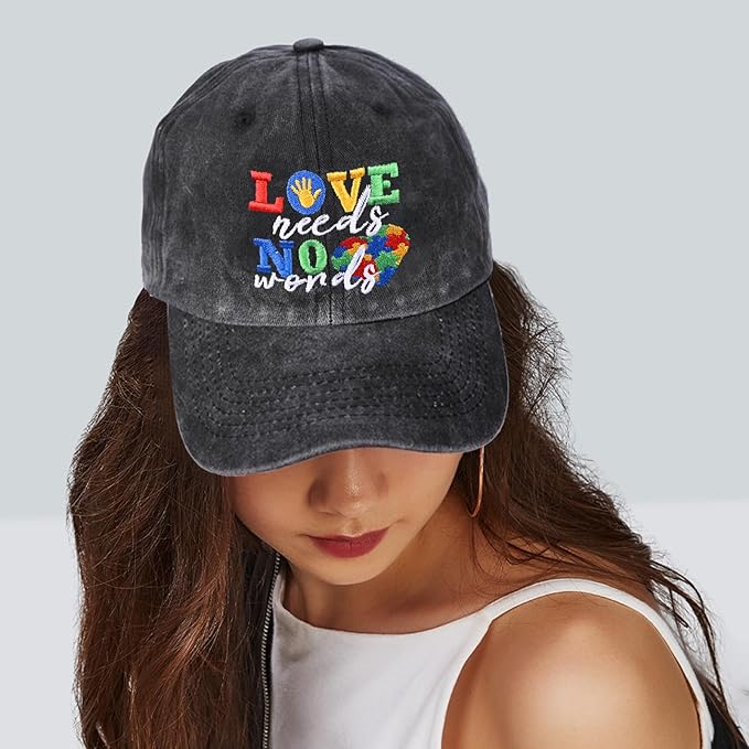 Embroidered Baseball Cap for Women Men Vintage Adjustable Washed Distressed Denim Baseball Hat