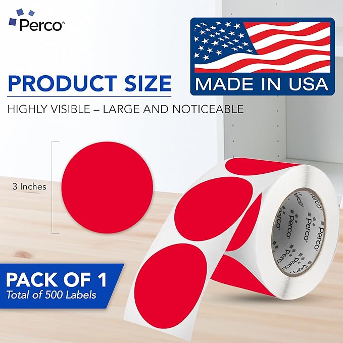 Perco Red 3-Inch Round Circle Dot Sticker Labels - Image 2