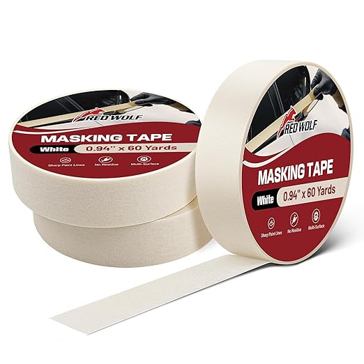 RED WOLF 0.94" x 60 Yards Masking Tape 3 Pack, General Purpose by REDWOLF