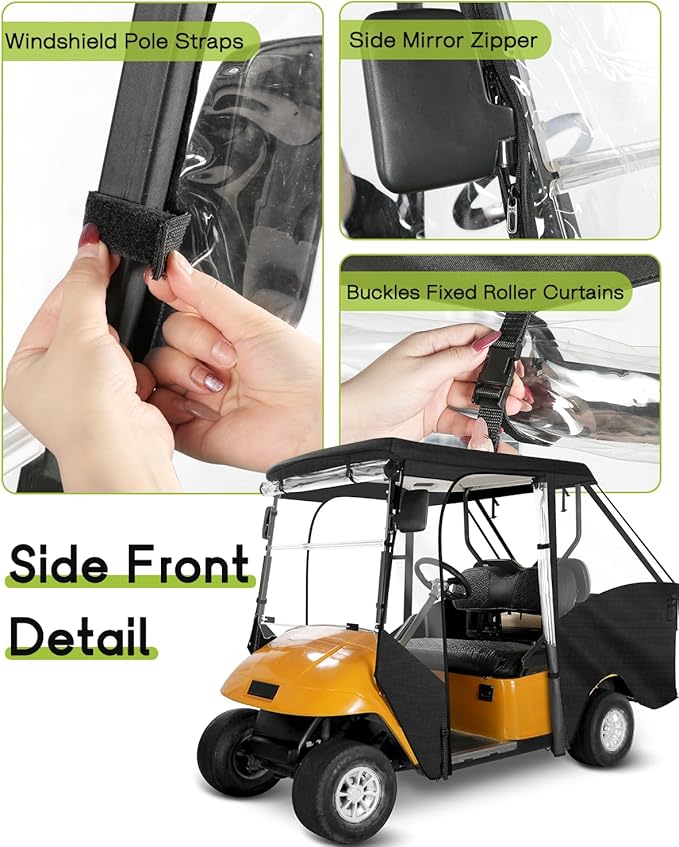 Golf Cart Enclosure 4 Passenger for EZGO TXT Short Roof 2+2 4-Seater Waterproof Windproof Driving Rain Cover 4-Sided Clear Windows Roll-up Door Black