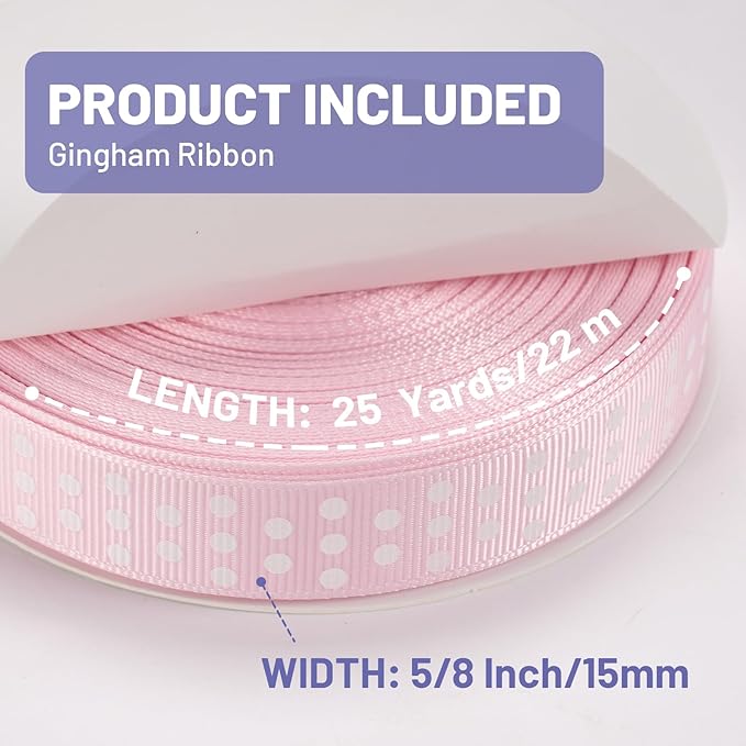 Polka Dot Grosgrain Ribbon 5/8 Inch, 25 Yards Spool Pink and White Dot Craft - Image 2