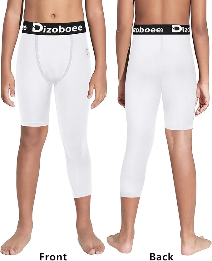 Youth Boys Compression Pants One Leg 3/4 Athletic Leggings for Sports Kids Basketball Tights Football Baseball Pants