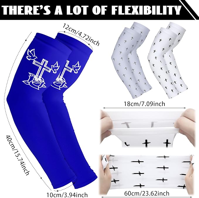 6 Pairs Faith Cross Arm Sleeves Baseball Arm Sleeves Youth Jesus Christian Gifts Bulk for Basketball Accessories