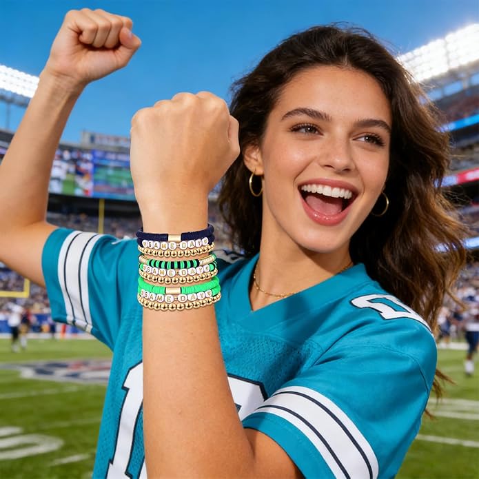 NLCAC 9 Pack Game Day Bracelets Stackable Heishi Beaded Stretchy Bracelet Preppy Jewelry Baseball Football Team Bracelets Sports Fan Accessories Gifts