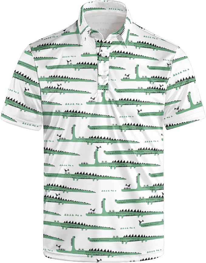 Golf Polo Shirts for Men Funny Print Short Sleeve Golf Shirts Performance Golf Polos