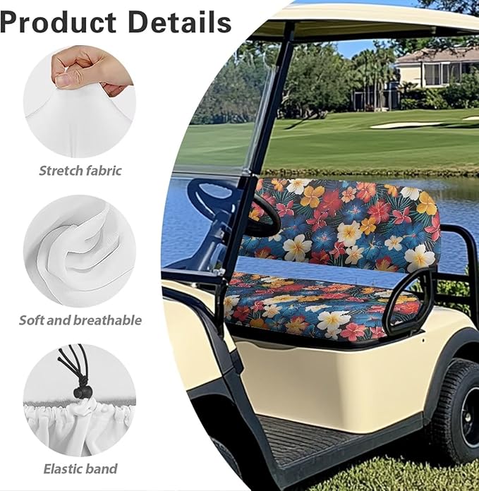 Suobstales Golf Cart Front and Rear Seat Cover Set for EZGO TXT RXV & Club Car DS 2 Passenger, Washable Bench Seat Covers Kit