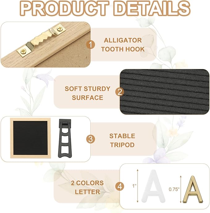 PATIKIL Felt Letter Board, 10x10Inches Black Wooden Changeable Message Board - Image 3