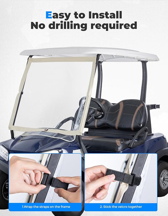 KEMIMOTO Foldable Golf Cart Windshield Compatible with Club Car DS, Tempo, Precedent, Portable Lightweight PVC Golf Cart Windshield
