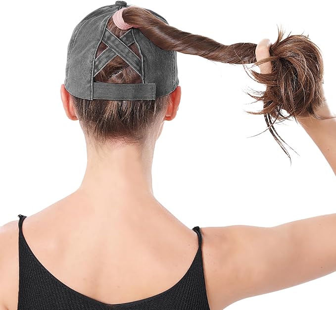 Criss Cross Ponytail Hat Women Washed Distressed Baseball Caps Adjustable High Messy Bun Ponycap