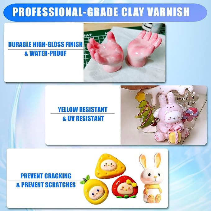 3 Packs Air Dry Clay Varnish, 180ml Air Dry Clay Glaze, Polymer Clay Glaze - Image 7